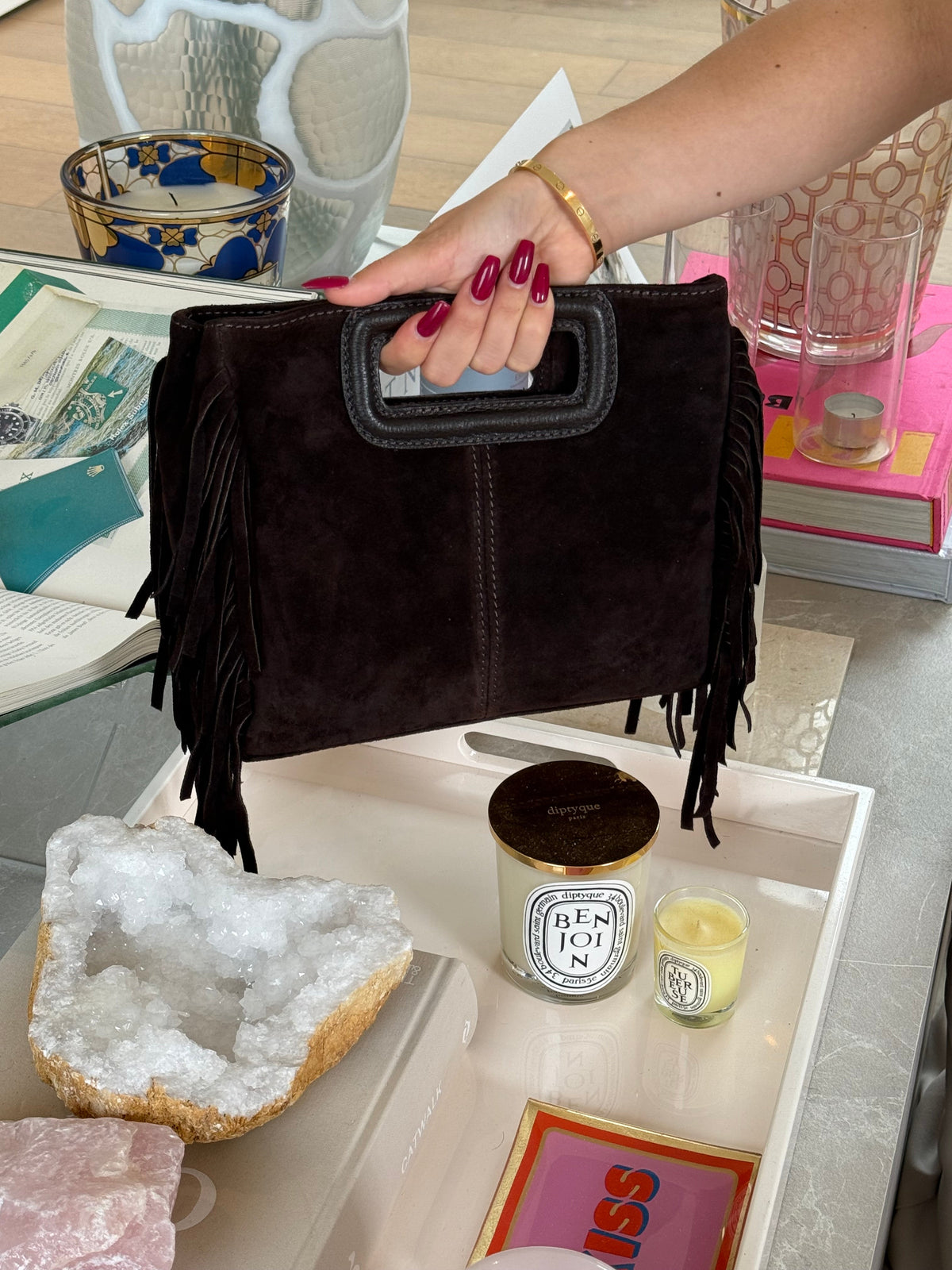 Suede fringe bag
