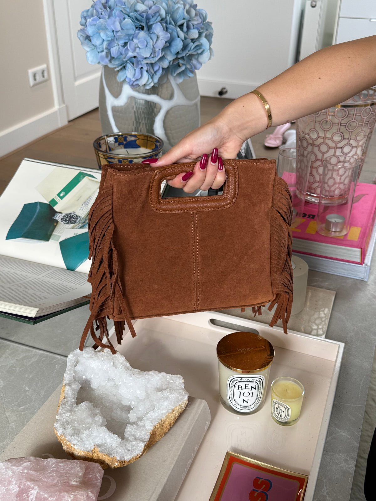 Suede fringe bag