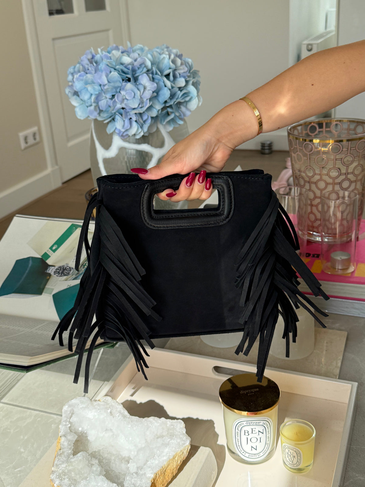 Suede fringe bag