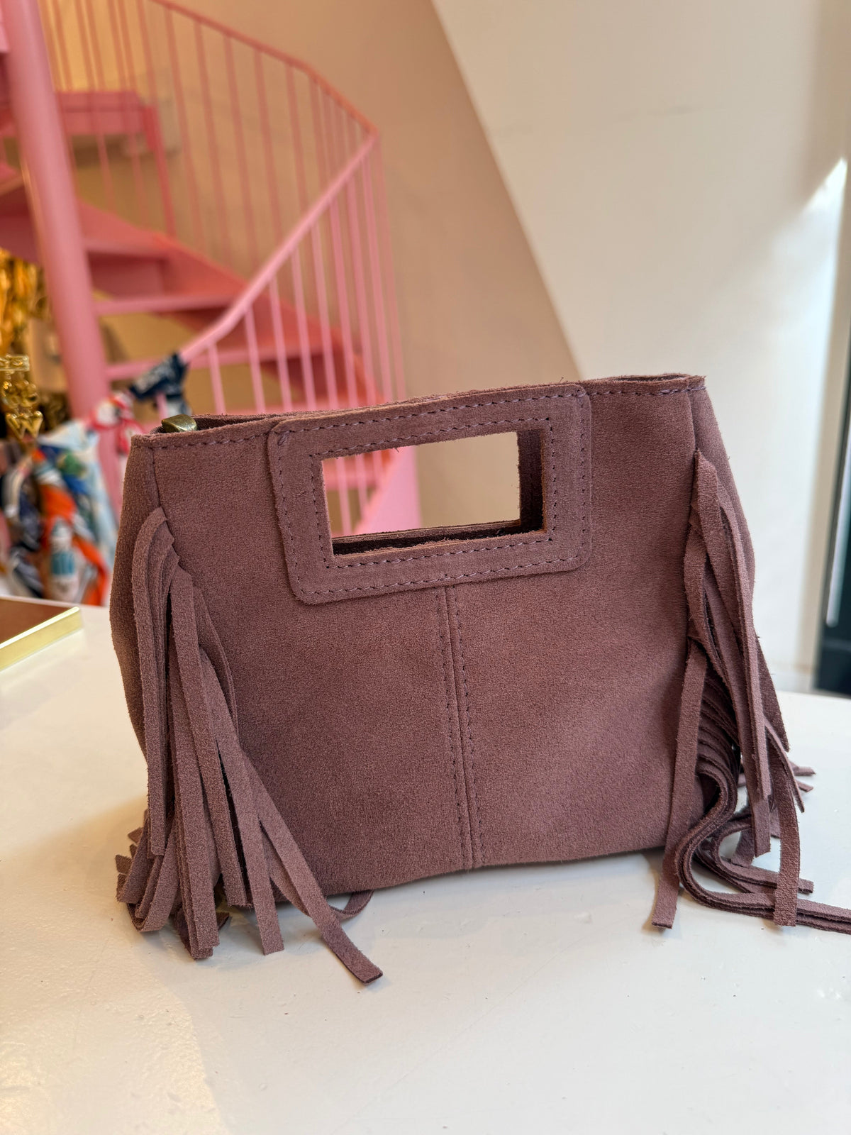 Mini suède fringe bag