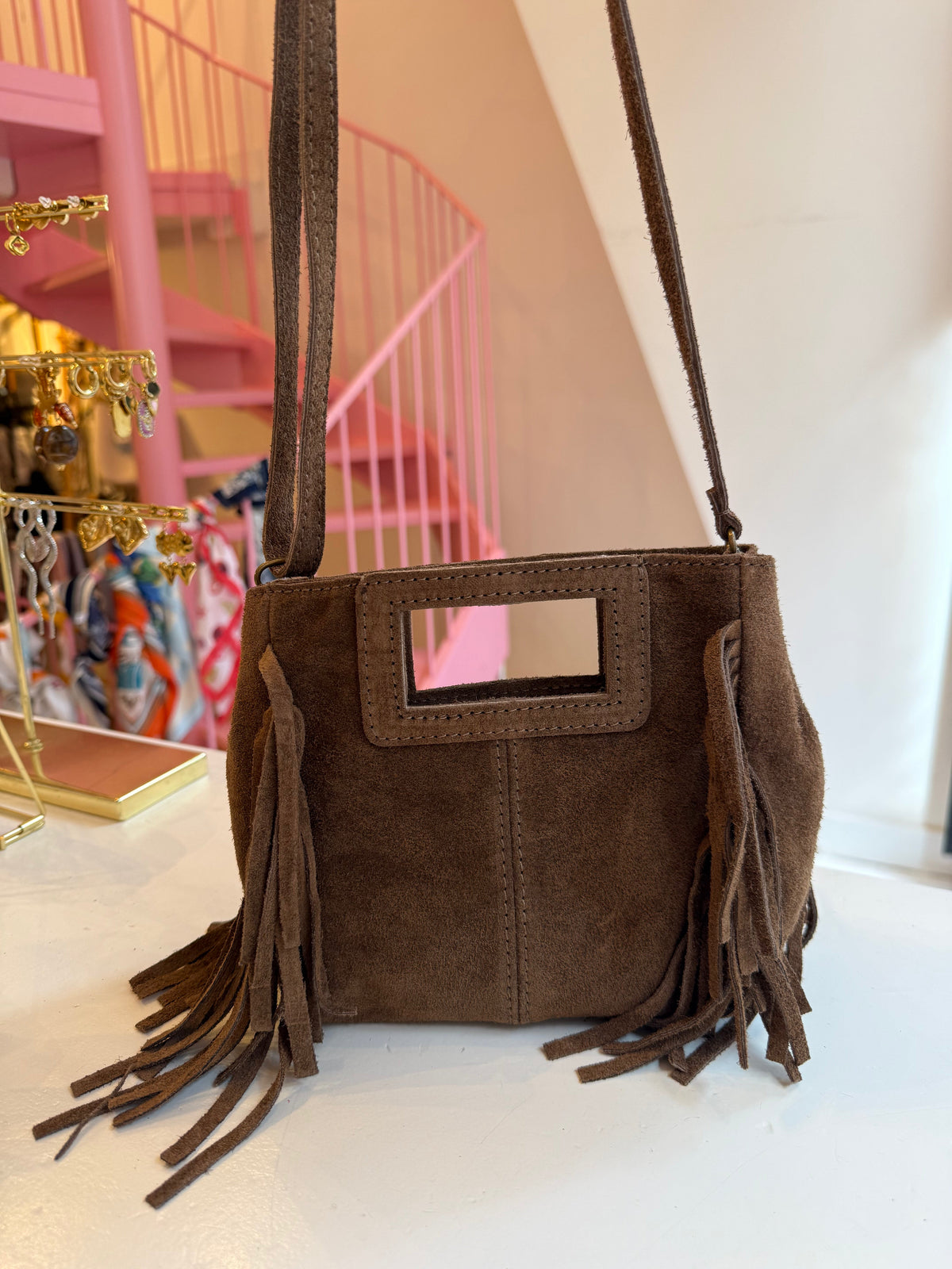 Mini suède fringe bag